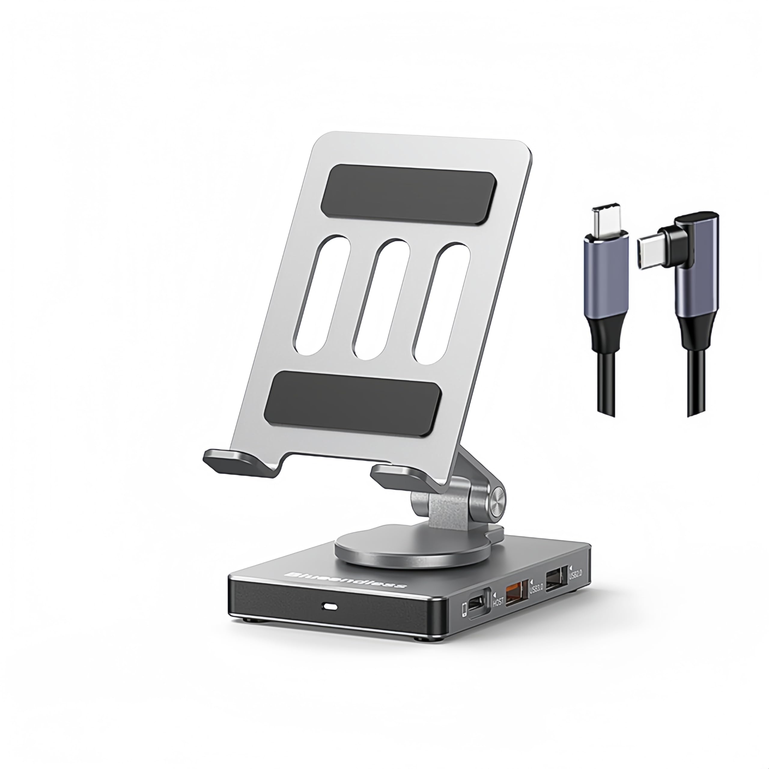 PUSOKEI Stojak na Tablet USB C Hub 8 W 1, Podstawa Obrotowa 360°, Czytnik Kart SD/TF, 3,5 Mm, 4K HDMI, PD 100 W, USB3.0, Używany do Telefonu, Tabletu, Laptopa, Konsoli do Gier