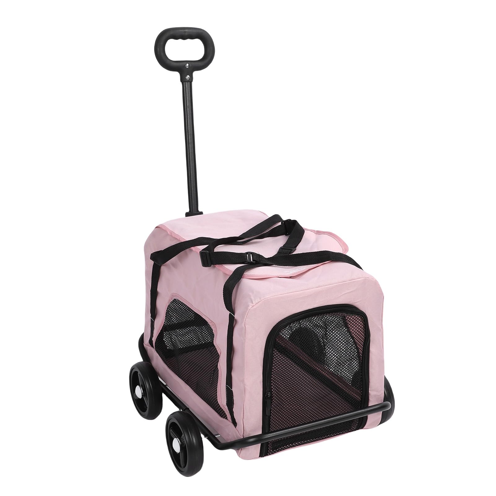 AMONIDA Transporter dla Psa z Kółkami Wszechstronny Wózek Spacerowy dla Małych Zwierząt Kompaktowy Podróżny materiał Oxford 4 Koła (PINK)