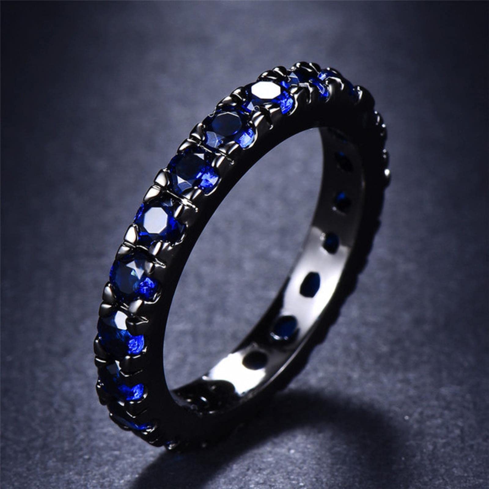 Darrydooly Women's Blue Small Round Crystal Zircon Engagement Rings For Vintage Black Gold Filled Stone Ring Wedding Bands Jewelry