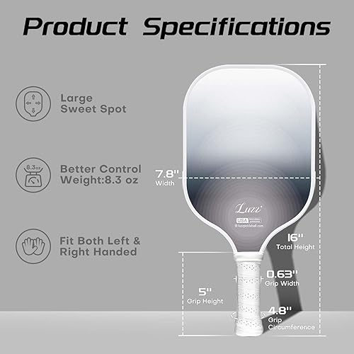 Miniatura 6 de LUZZ Pickleball Paddles, T700 Carbon Fiber Pickleball Paddle Sandblasted Surface with Honeycomb Core Pickle Ball Rackets for Beginners Increased