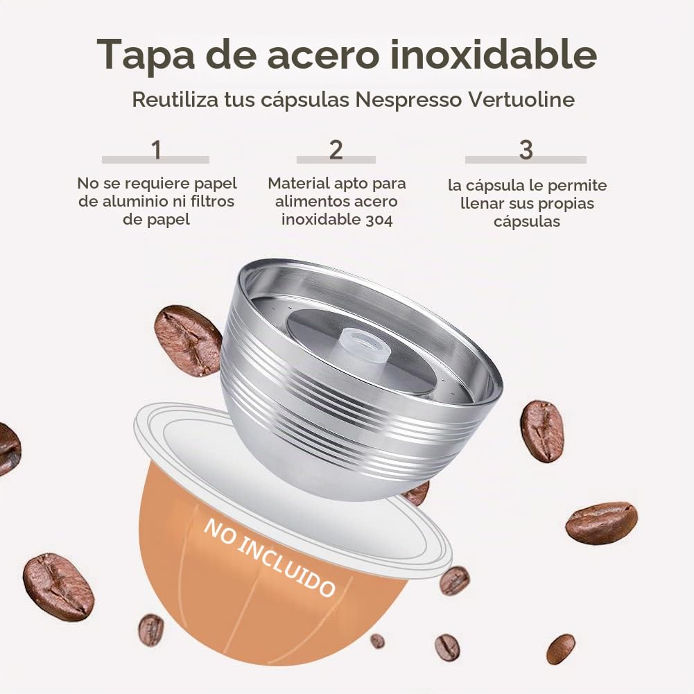 Sesama Vertuo Series - Cápsula de café reutilizable de acero inoxidable compatible con VERTUO Next & VERTUO POP & VertuoPlus y Delonghi ENV135S Cápsulas de café reutilizables Nespresso