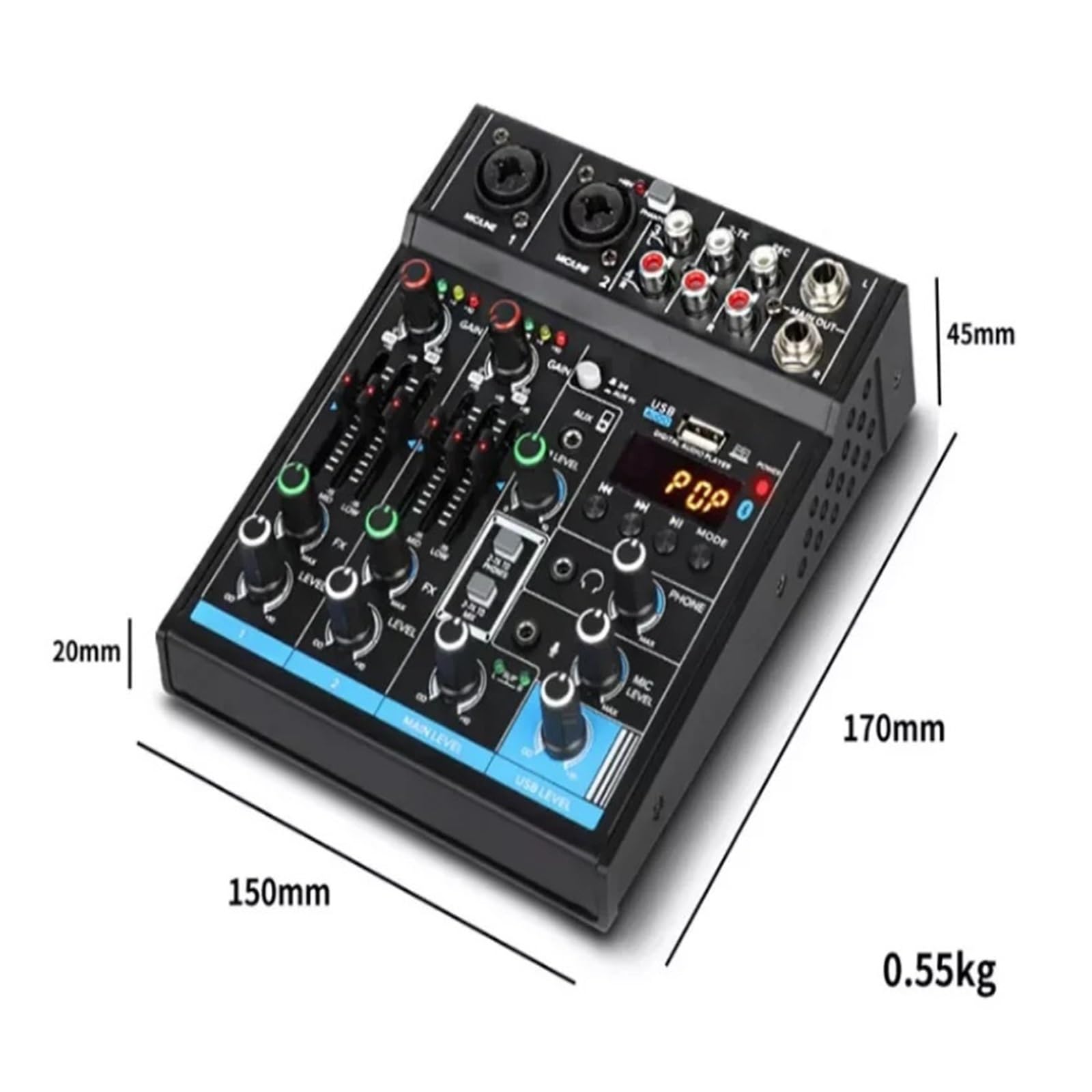 Mixer per DJ, M4 4 canali Console di missaggio Bluetooth Registrazione Computer Riproduzione 48V Alimentazione Phantom Ritardo Ripetizione Effetto USB mixe