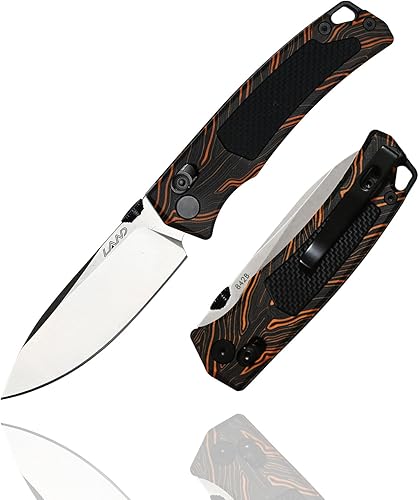 LAND - Cuchillos plegables de bolsillo, bloqueo ambidiestro, hoja vg10, mango G10, clip de bolsillo para EDC, supervivencia, usos al aire libre