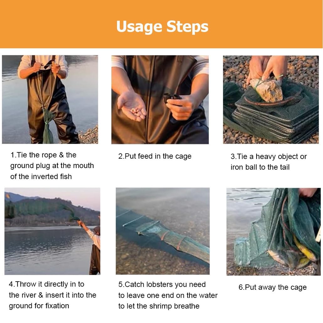 Trampa for camarones y cangrejos de 7,9 a 52,5 pies de Largo, trampas for Peces, Red de Pesca de Agua Salada, Captura automáticamente más Peces fácilmente