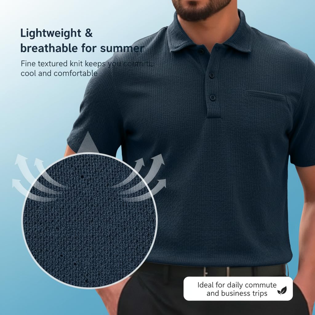 Polo Manga Corta Caballero Camisa Verano Hombre Holgado elastizado Secado rapido Tejido Texturizado Transpirable Golf Diario Uso Cotidiano Padre Regalo