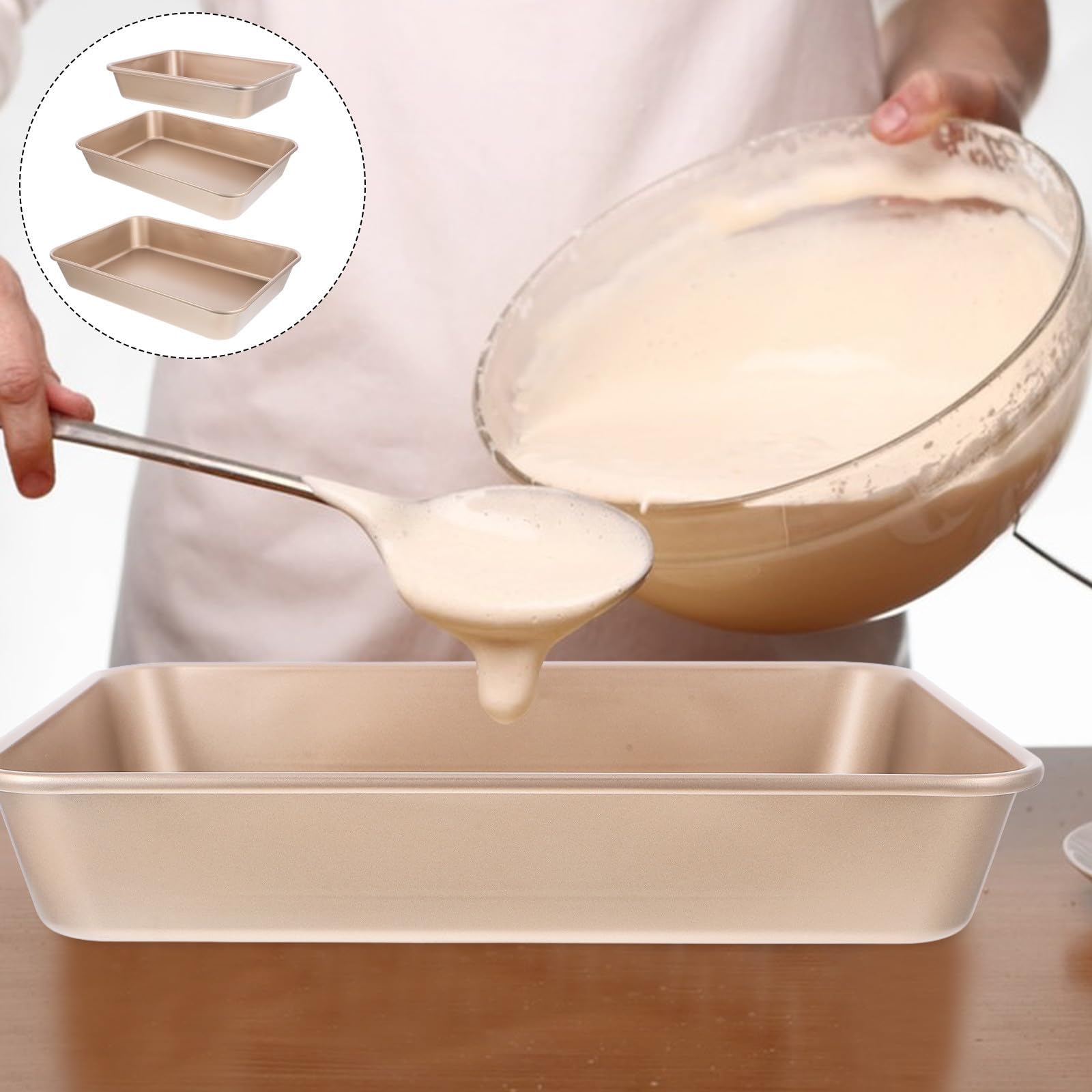 DOITOOL Leicht zu Reinigen 3 Stück aus Kohlenstoffstahl Rechteckiges Backformen Antihaftbeschichtet Tiefes Backblech Goldfarben für Backofen und Toaster