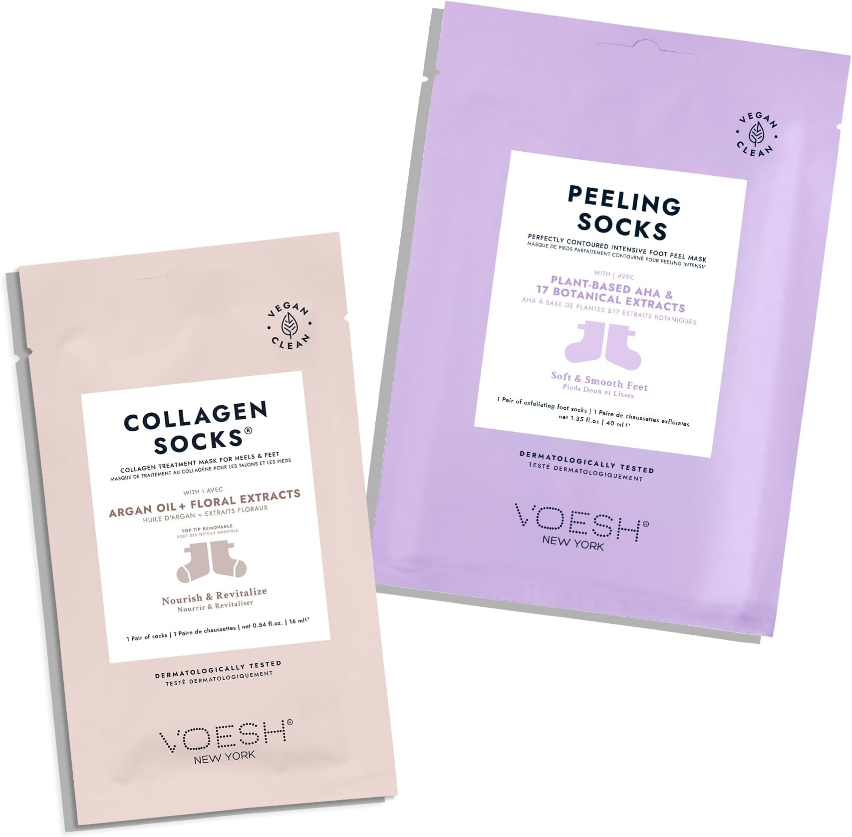 VOESH Collagen & Peeling Socks Duo, Peeling Socks, Collagen Socks, Foot Peel, Moisturizing Spa Socks, Foot Mask, Foot Exfoliator, Foot Care, Vegan