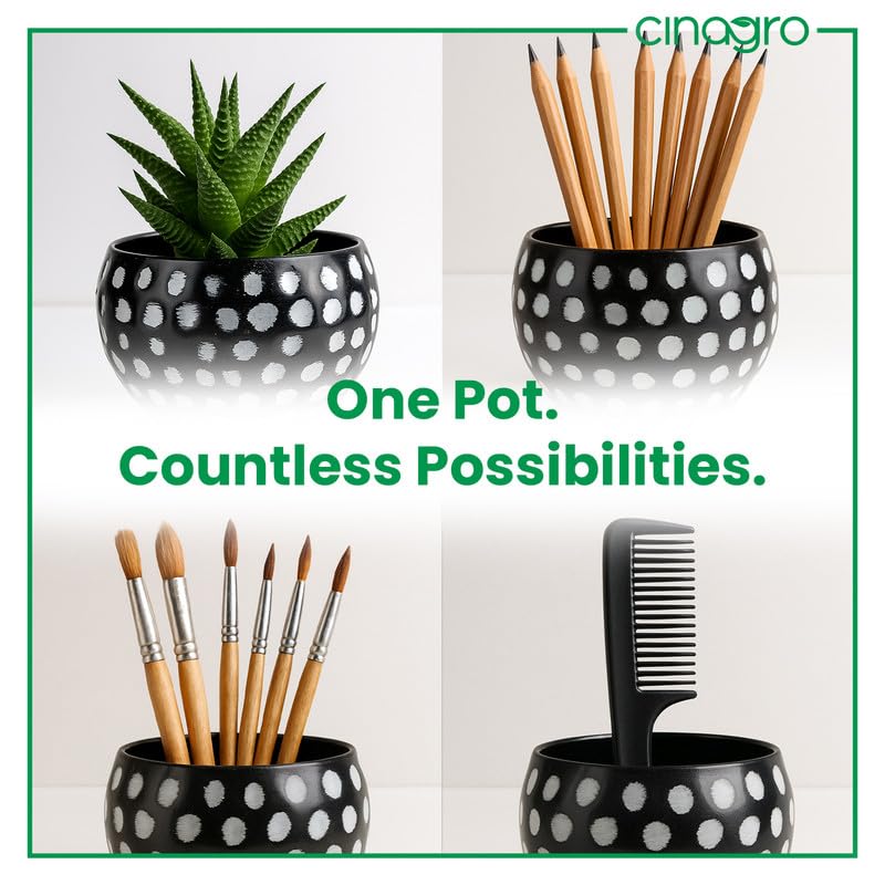 Image of CINAGRO Metal Planter Pot for Indoor Plants, Round Decorative Flower Pot, Rust-Resistant, Modern Plant Holder for Home, Balcony, Office (13.97 x 17.78 cm, Dot Ritual)