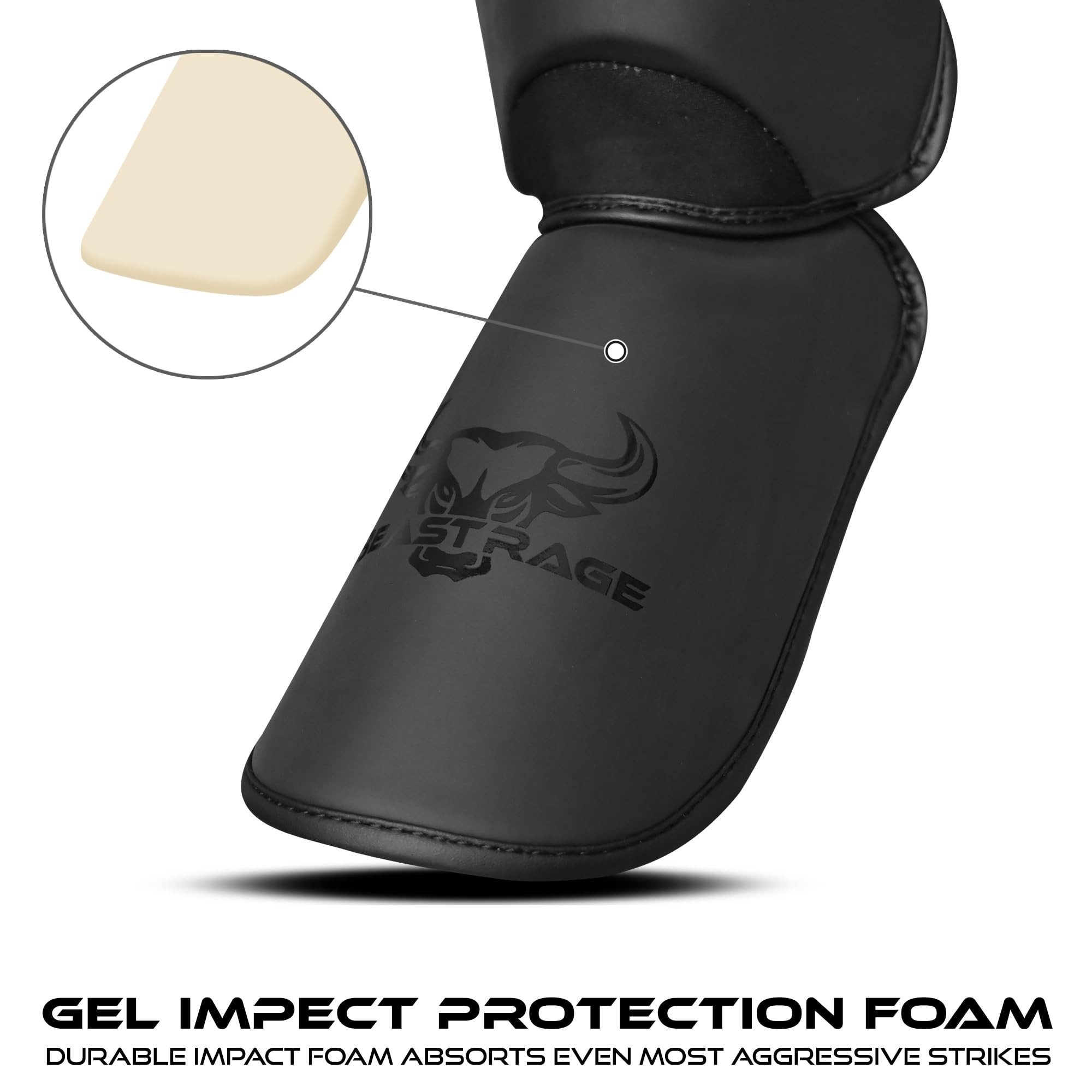 Beast Rage Parastinchi Muay Thai per MMA, Kickboxing, Arti Marziali – Protezioni Resistenti per Gambe e Piedi, Paracolpi con Cinturini Regolabili, Vestibilità Sicura, Comfort e Durabilità