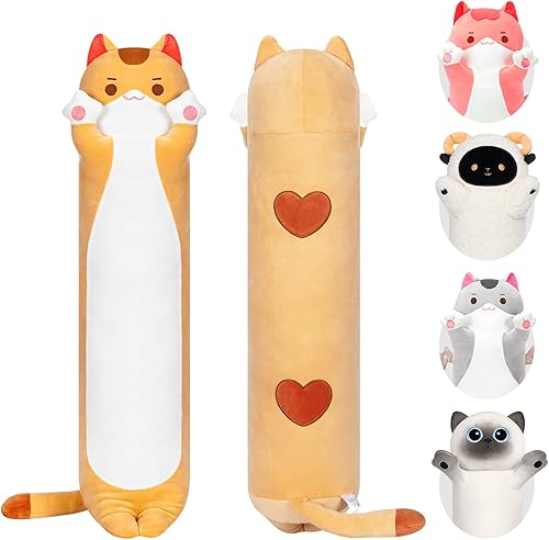 Caaaat Peluche largo de gato marrón, animales de peluche suaves de gatito, Kawaii para niños, almohada de felpa para dormir, juguetes de peluche,