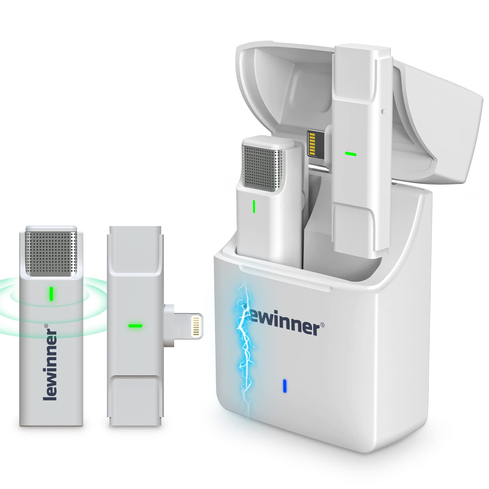 lewinner Wireless Lavalier Microphone for iPhone iPad, Plug & Play 2.4GHz Lapel Mic with Charging Case for TikTok YouTube Facebook Live Stream Vlog Video Recording - Noise Reduction/Auto Sync