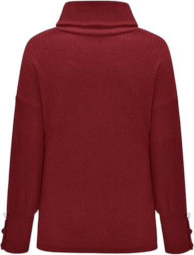 Miniatura 3 de Womens 2023 Fall Pullover Sweaters Solid Long Sleeve Turtleneck Knitted Casual Button Oversized Tunic
