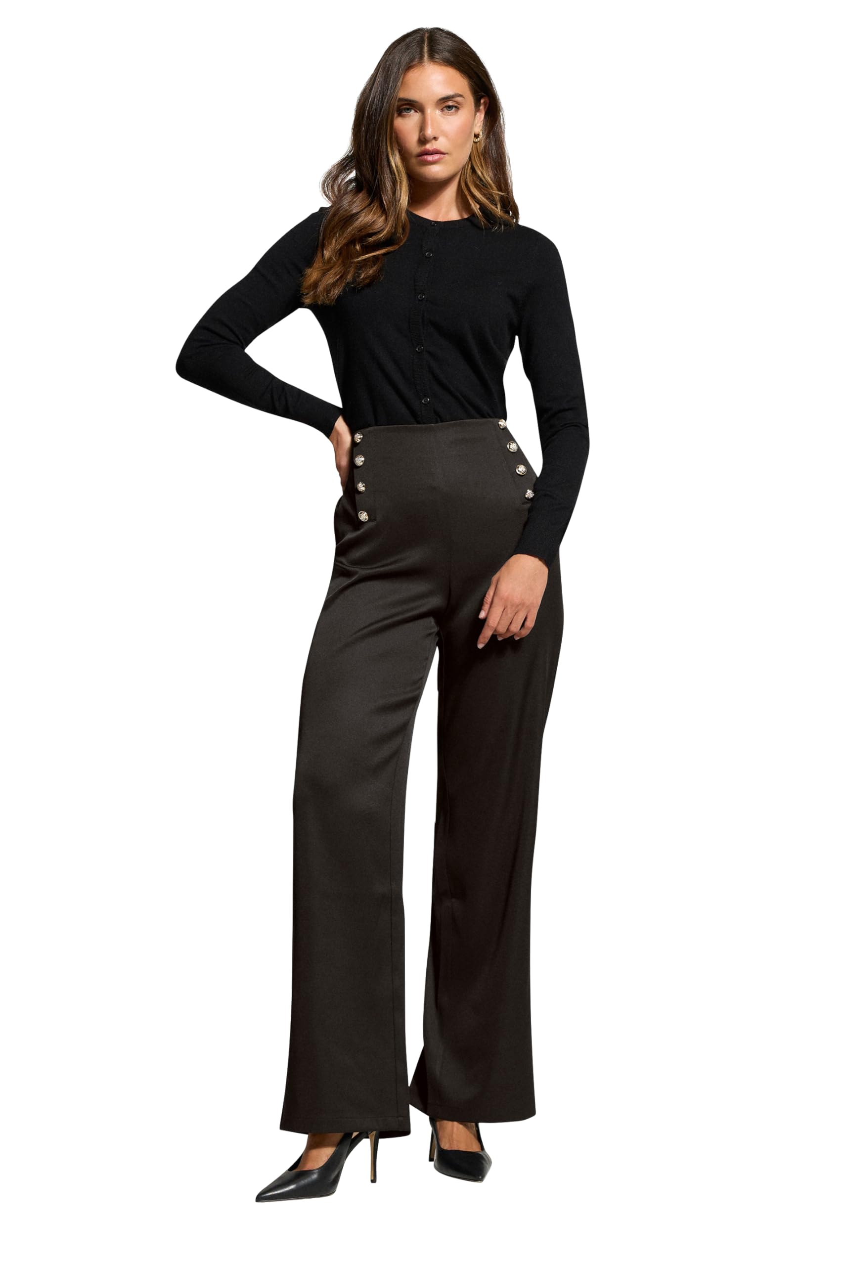 Long Tall Sally - LTS Tall Military Button Detail Trousers - Women's Black
