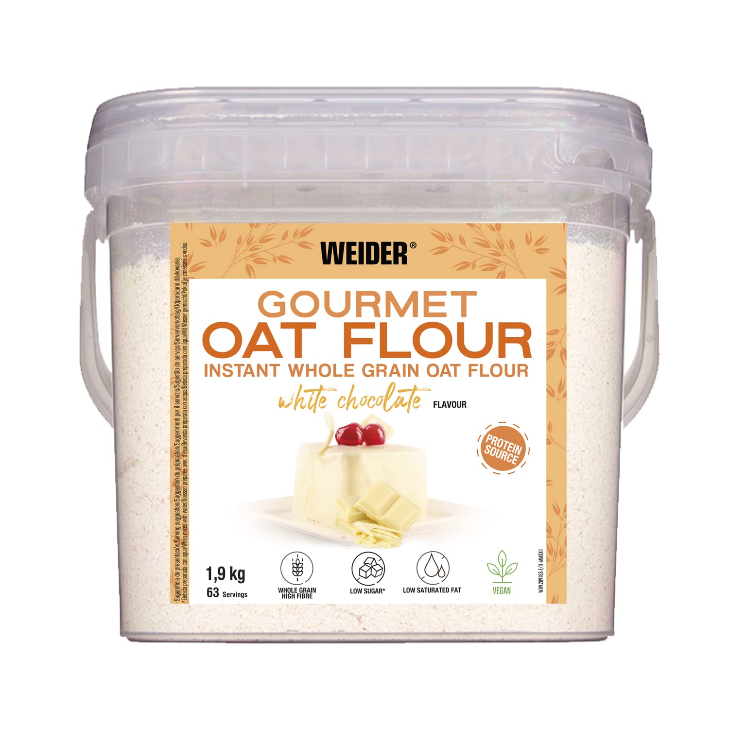 Weider Gourmet Oat Flour (1,9kg) Weiße-Schokolade Geschmack, Vollkorn-Haferflocken. Proteinquelle mit niedrigem Zuckergehalt.