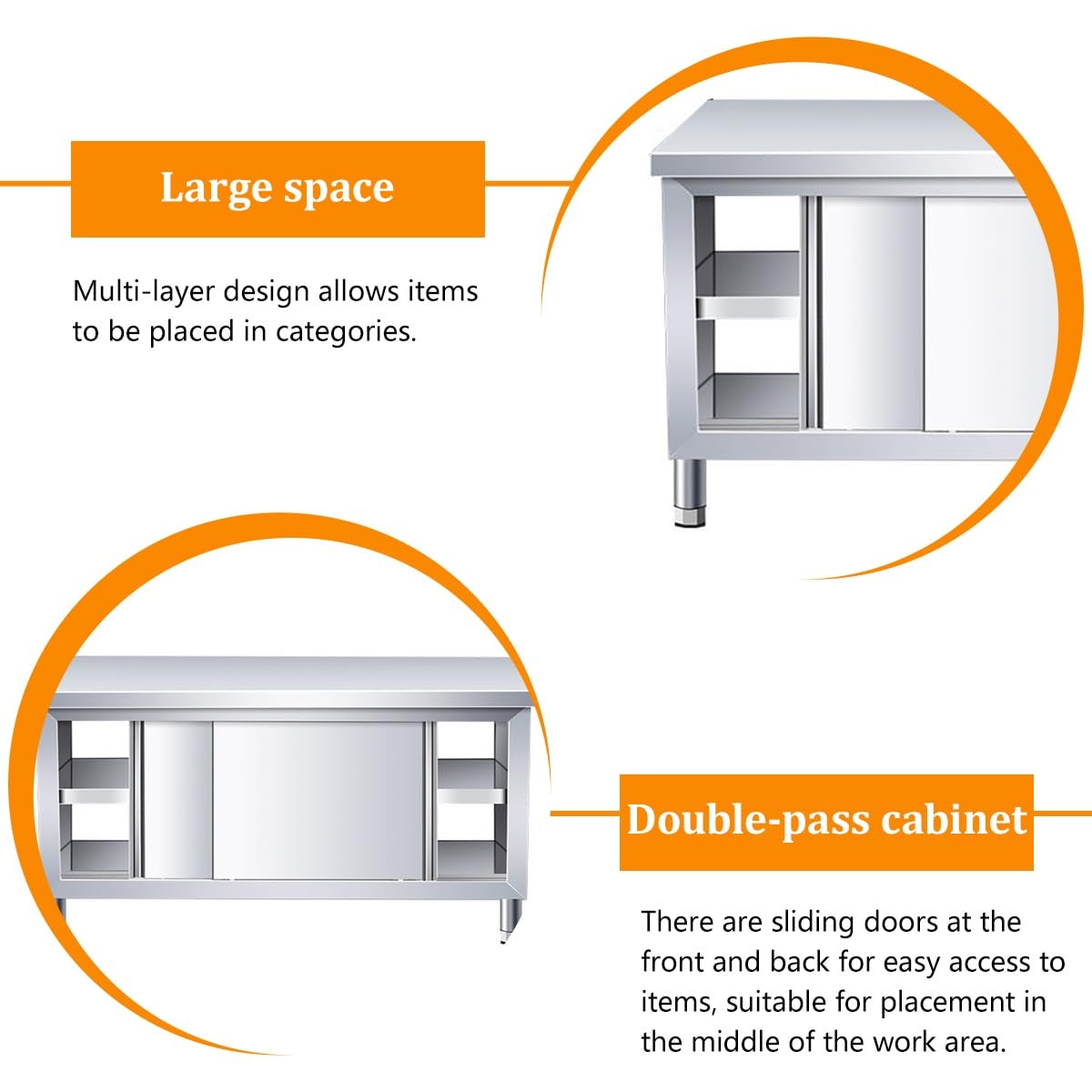 Mesa de trabajo de doble puerta corrediza, mesa de preparación comercial de acero inoxidable con almacenamiento, multifuncional para restaurantes, cocinas y carnicerías