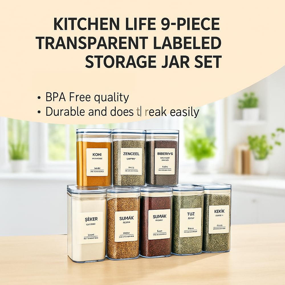 12-teiliges Acryl-Gewürzgläser Set – 300 ml – Quadratisch & stapelbar – Mit luftdichtem Vakuumdeckel & 40 Etiketten – BPA-frei & ideal zur Vorratshaltung
