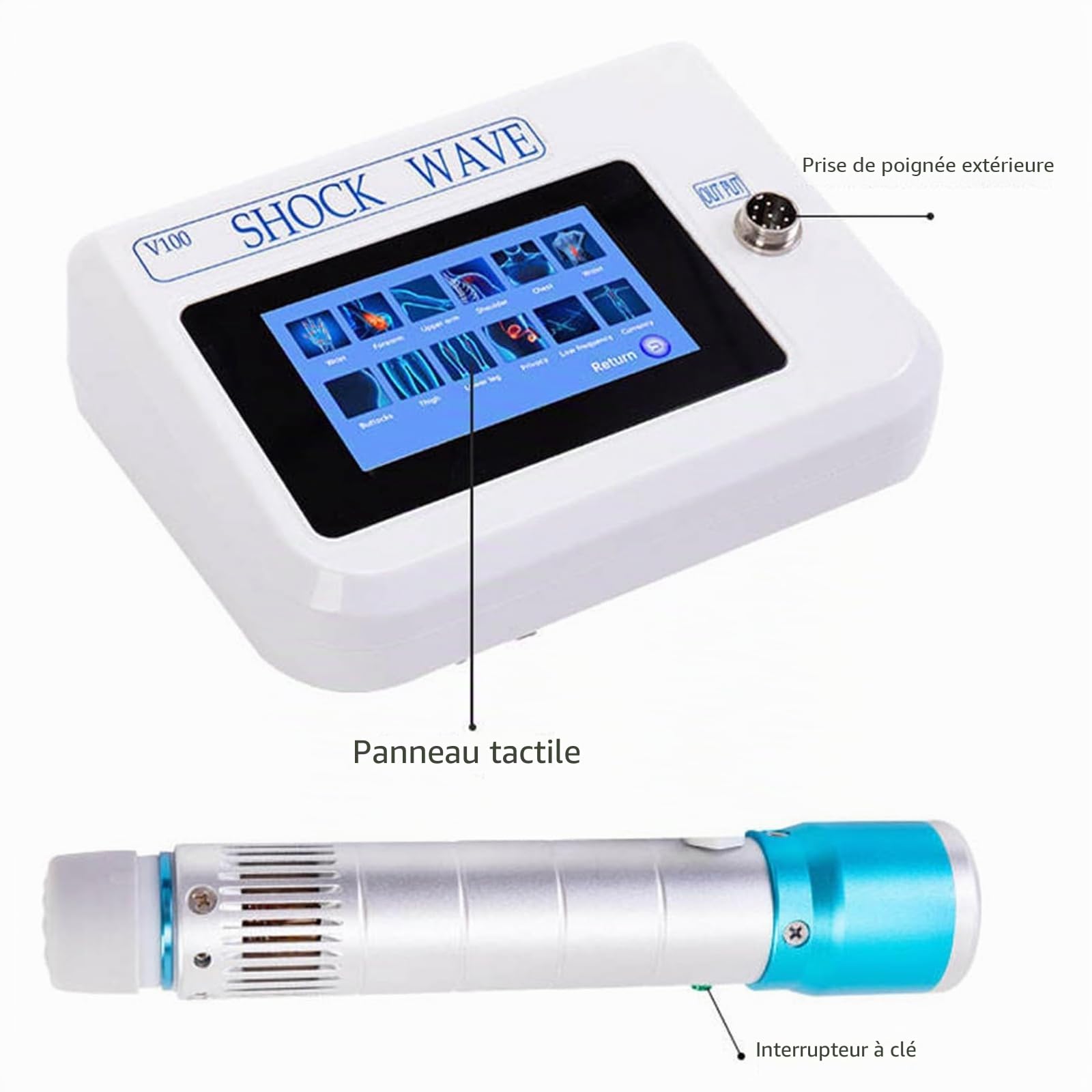 Appareil ondes de choc kiné, Machine de thérapie par ondes de choc, Multifonctionnel Extracorporel dysfonction érectile Traitement Stimulateur Musculaire électrique avec 11 Têtes De Massage