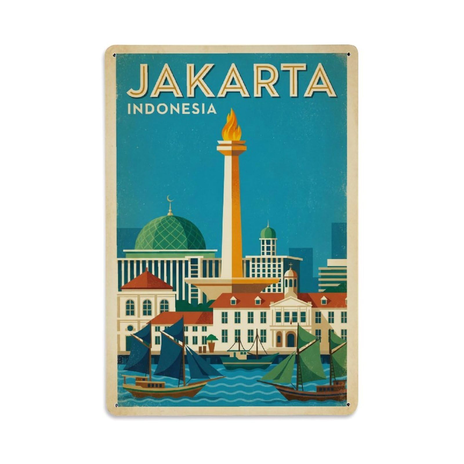 Metal Tin Sign Vintage Travel Indonesia Jakarta