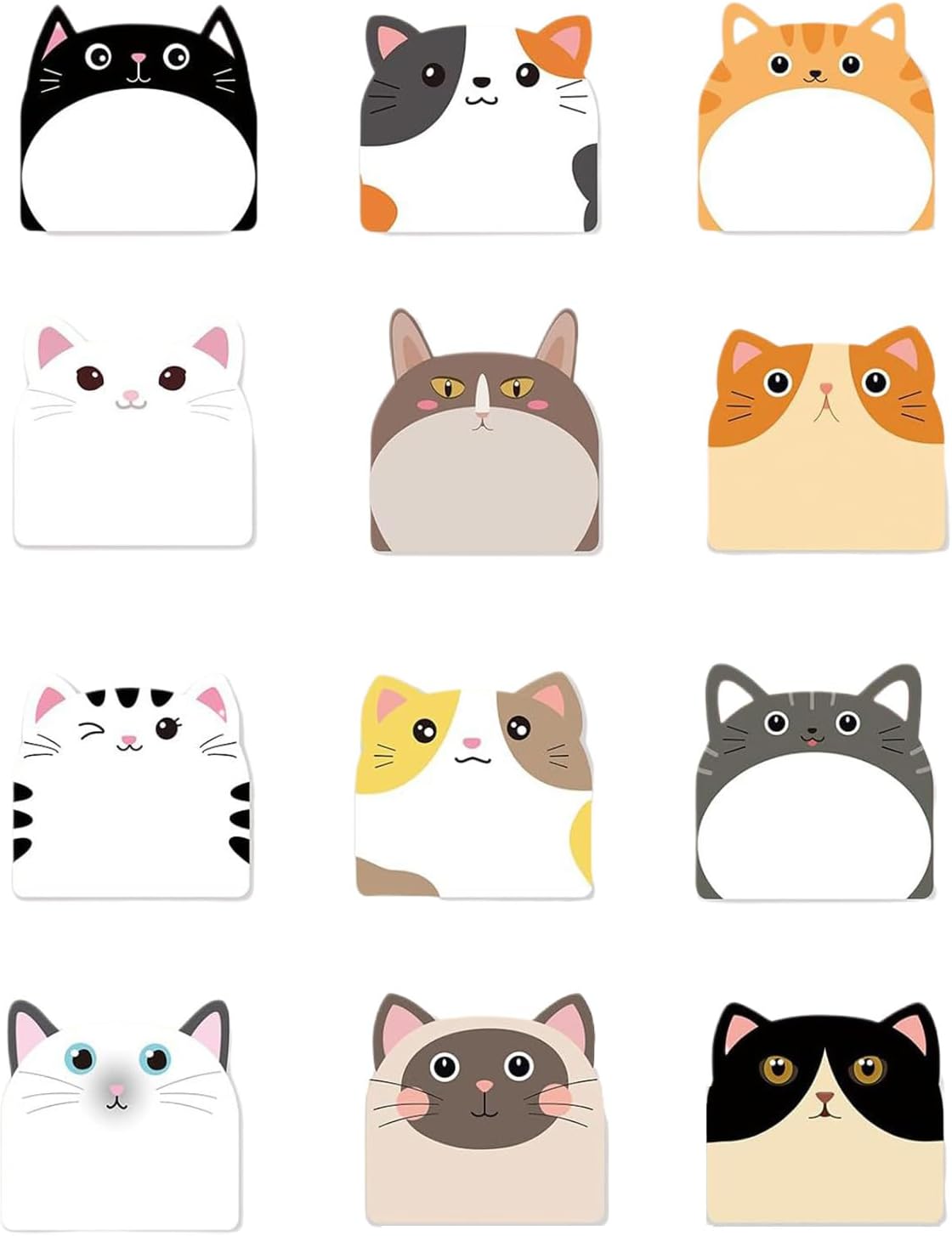 12 x Cartoon Cat Sticky Notes Paper Ash Hard Notepad Memo Pad Unlined ...