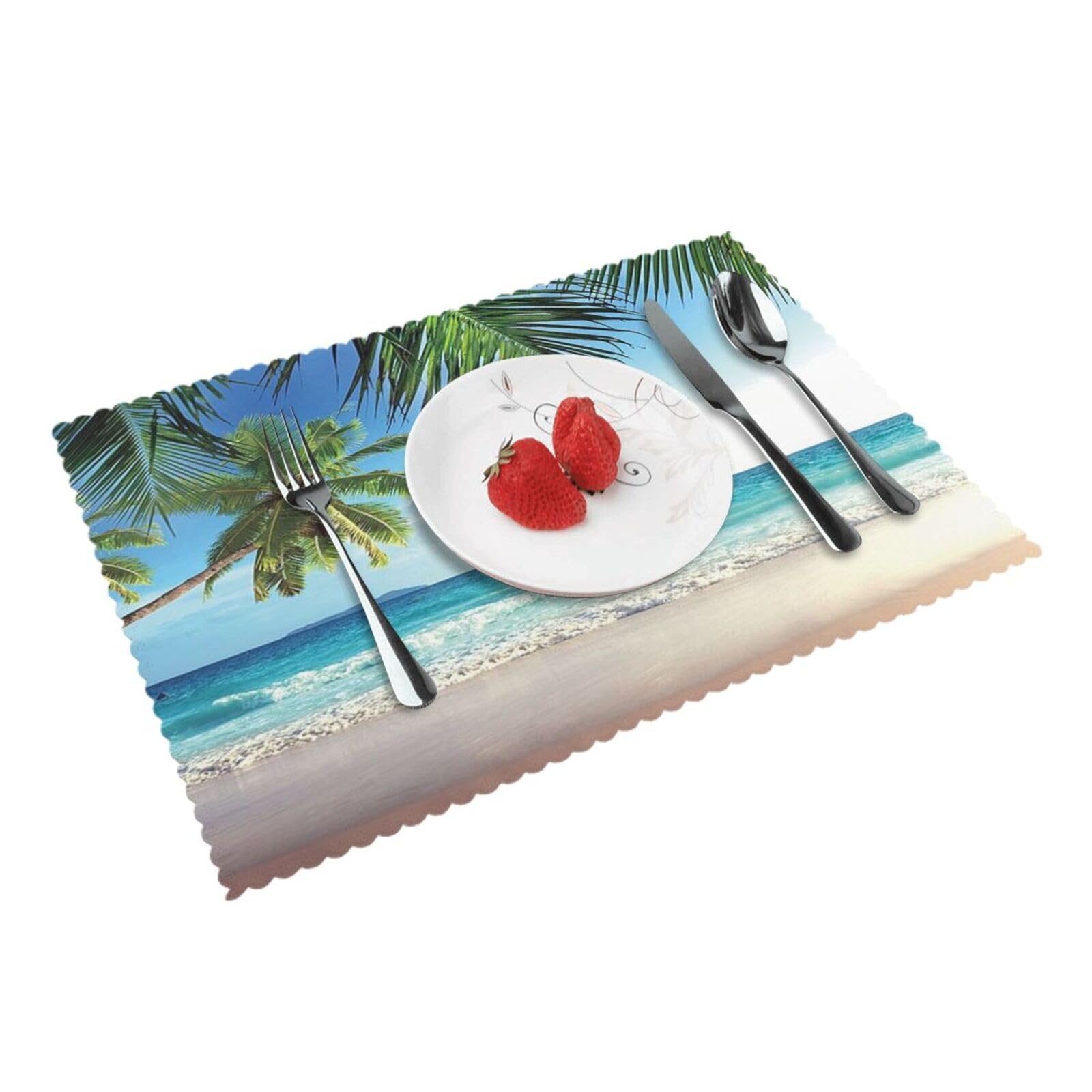 Tropical Palm Tree Hawaii Beach Printed Placemats Set of 4 PCS Washable Placemat for Kitchen Table Heat-resistant Table Mats 45x30 CM