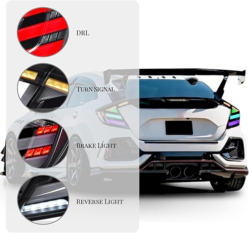 Miniatura 9 de HCmotion - Conjunto de luces traseras LED para Honda Civic 10Th Gen Tipo R Hatchback FK7 FK8 2016-2021 con señal secuencial, animación LED DRL Start