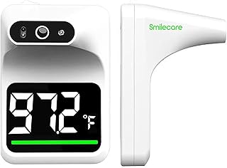 Wall Mounted Thermometer, SmileCare Non-Contact Digital Automatic Infrared Wall Mount Forehead Thermometer for Public Place, Digital Accurate Instant Readings with LCD Display and Fever Alarm