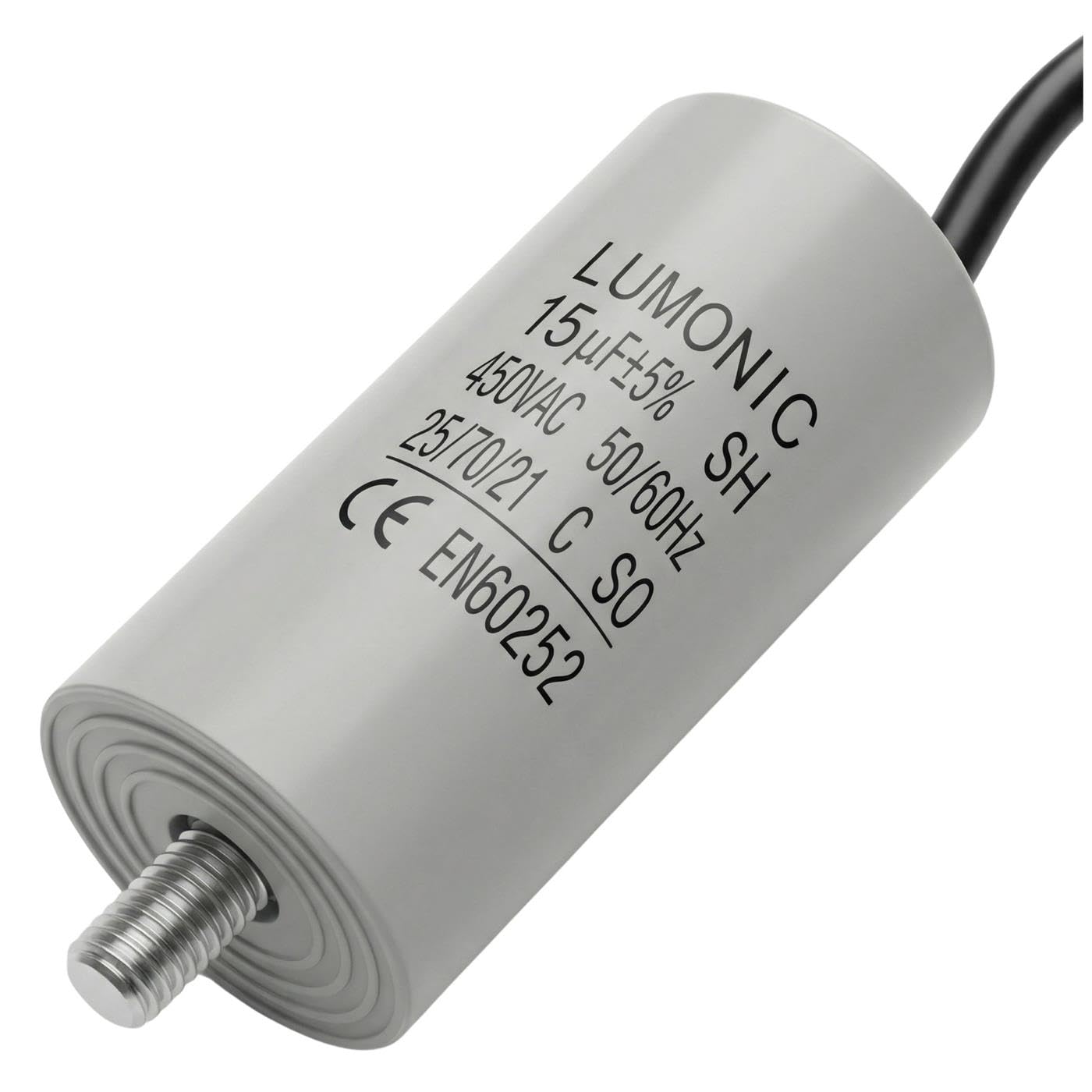 Lumonic Kondensator rozruchowy 15µF 450V | z Kabel I 34x70mm I 15uF I Kondensator silnikowy z plastikowa obudowa I Kondensator operacyjny I do pomp, kosiarek, narzedzi