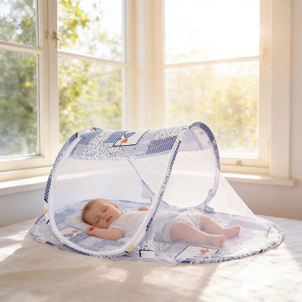 Zanzariere per Culla, Zanzariera Lettino Bebè Pieghevole Tenda Anti Zanzare per Culla da Viaggio Portatile Zanzariera Pieghevole Tenda da Viaggio per Famiglia Viaggi All'Aperto( 108 x 60 x 38cm)(Blu)