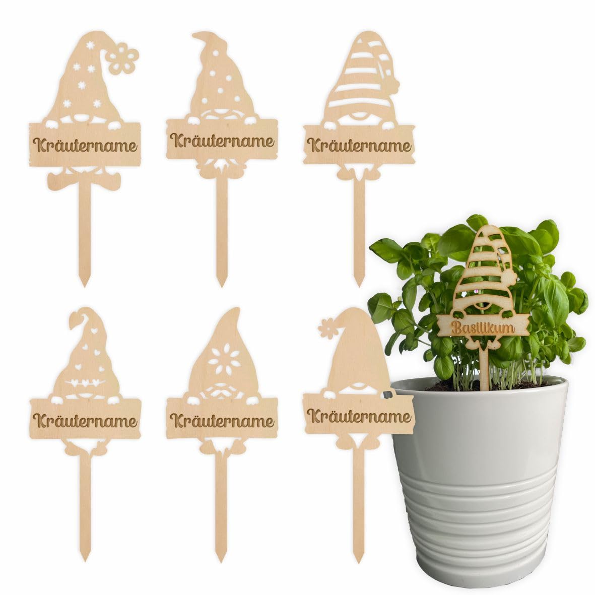 Kräuterschild Kräuterstecker 6er-Set aus Holz - Kräutername personalisiert