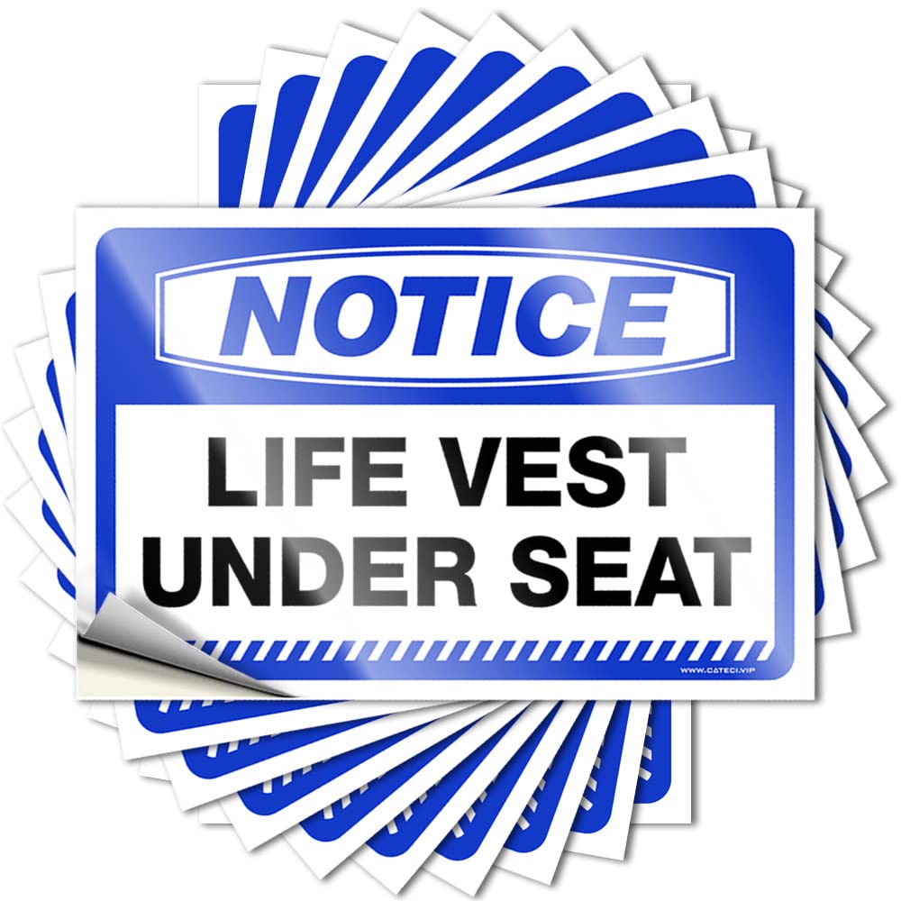 Bumper Stickers Notice Life Vest Under Seat Stickers 10 Pcs Sticker Decals for Cars Decals for Cars(12X18CM)