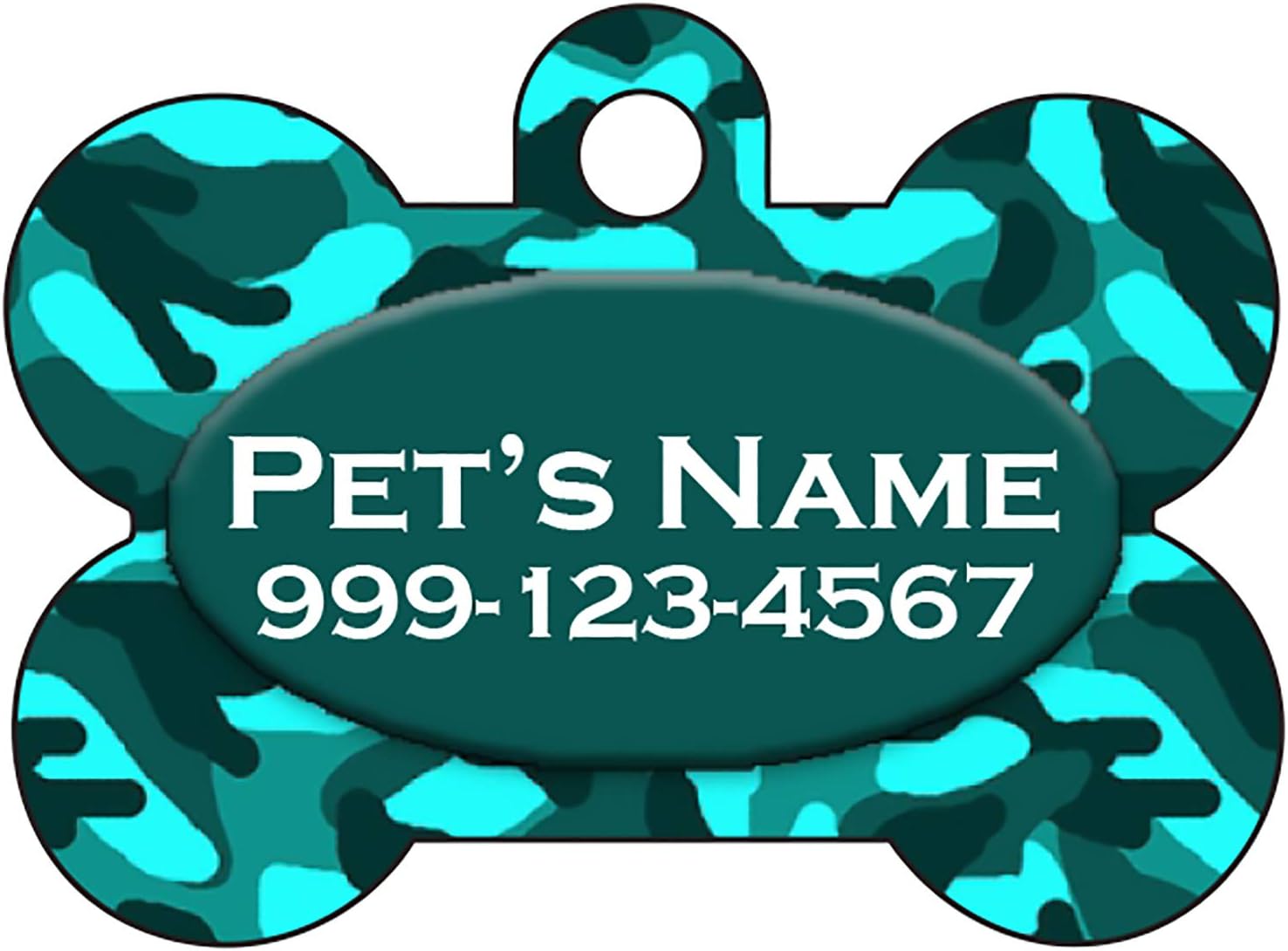 Camo Dog Tag Pet Id Tag Personalized w/Your Pet's Name & Number (Turquoise)