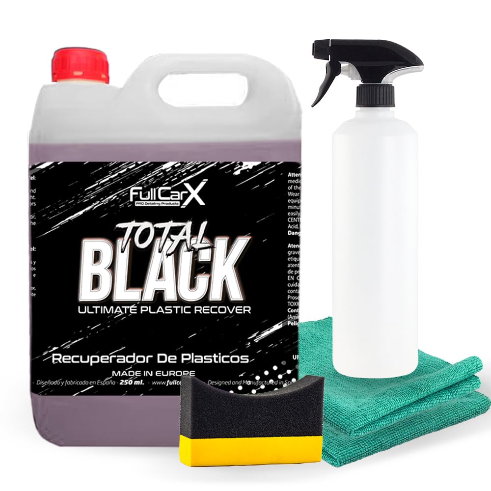 FULLCARX Total Black 5 Litres Super Brillant Pneu Rénovateur Plastique Voiture, Noir Intense Hydratant Protection Durable, Rajeunit Plastiques Moulures Pneus Produit Nettoyage Detailing Professionnel