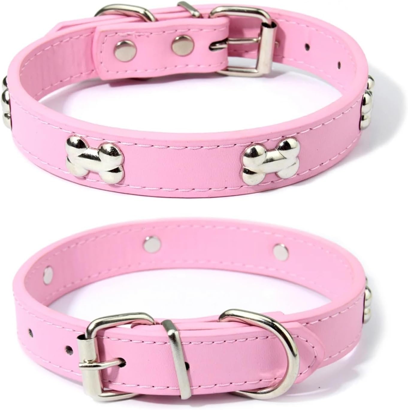 1pc Leather Durable Pet Dog Collars Puppy for Small Large Cat Accessories Collar for Dogs(Pink,Large)
