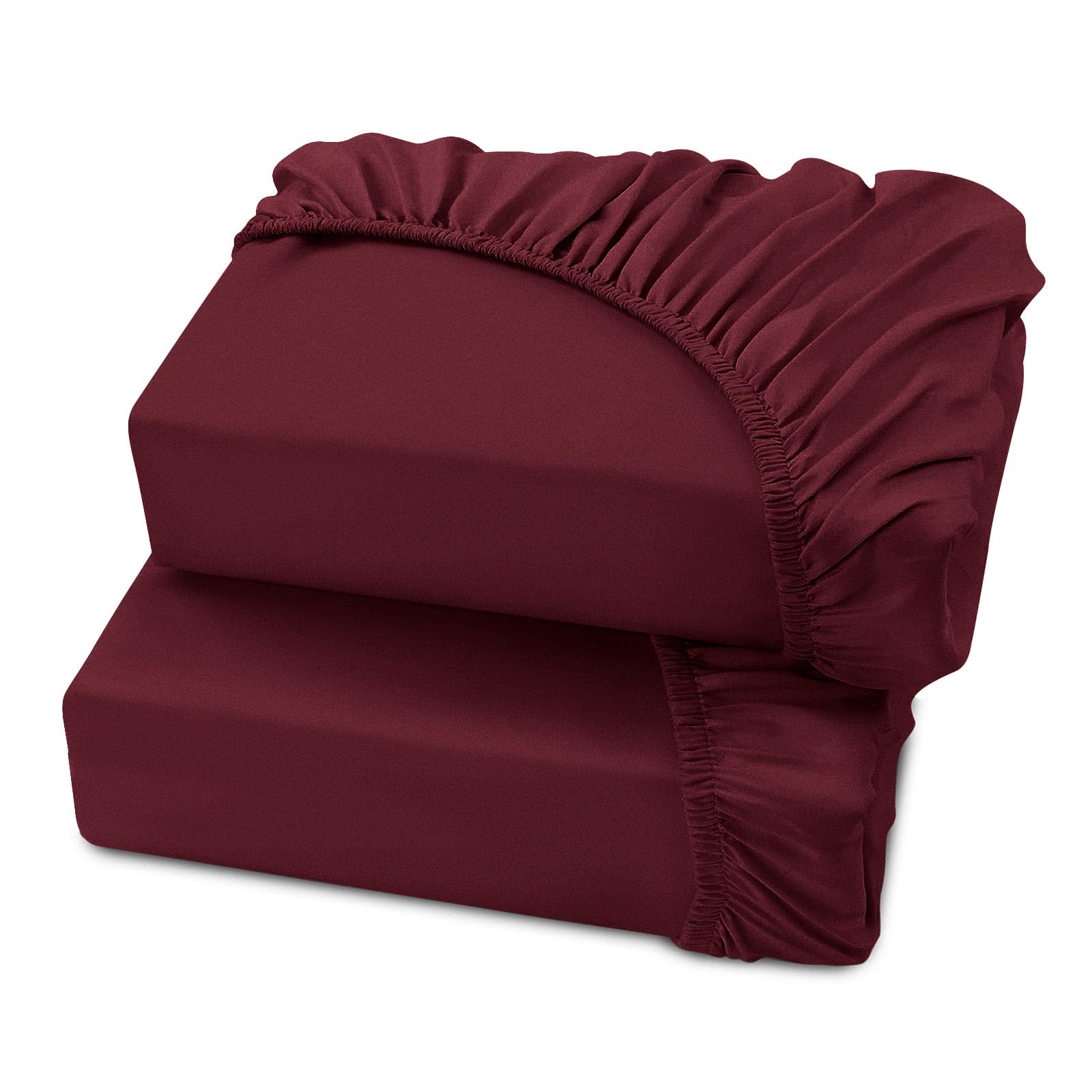 Hafaa Double Fitted Sheet Burgundy (2-pack) 100% Organic Cotton Jersey Bed Sheets 25 Cm Extra Deep Pocket Fitted sheets-Soft Breathable and Fade Resistance 137x190cm