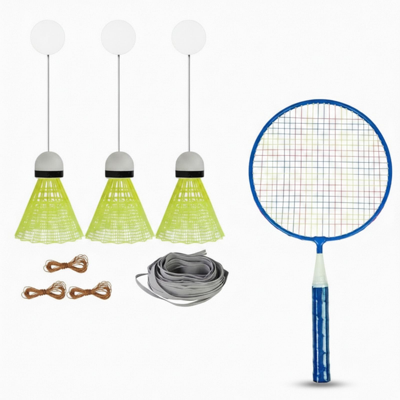 perfk Set de Práctica de Bádminton Infantil con y Ganchos de Techo para Entrenamiento en Interiores, Juego De 11 Piezas De Montaje En Techo con Raqueta para Niños Pelotas Resistentes Al Viento