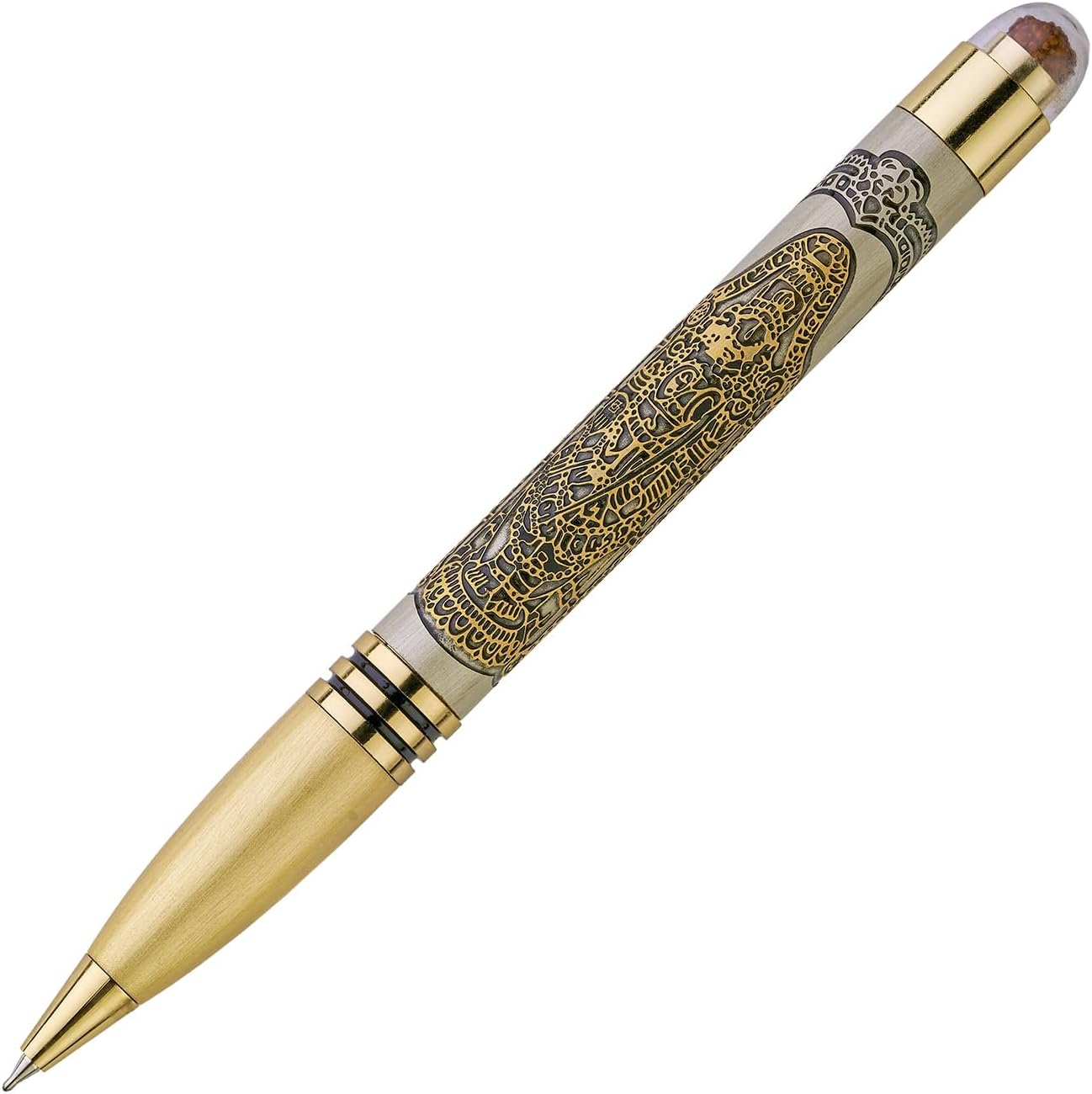 Submarine 1004 Rudraksha Series Premium Gold Color Metal Ball pen, Engraved with Balaji Image, Studded with Rudraksha on Top, Blue Ink