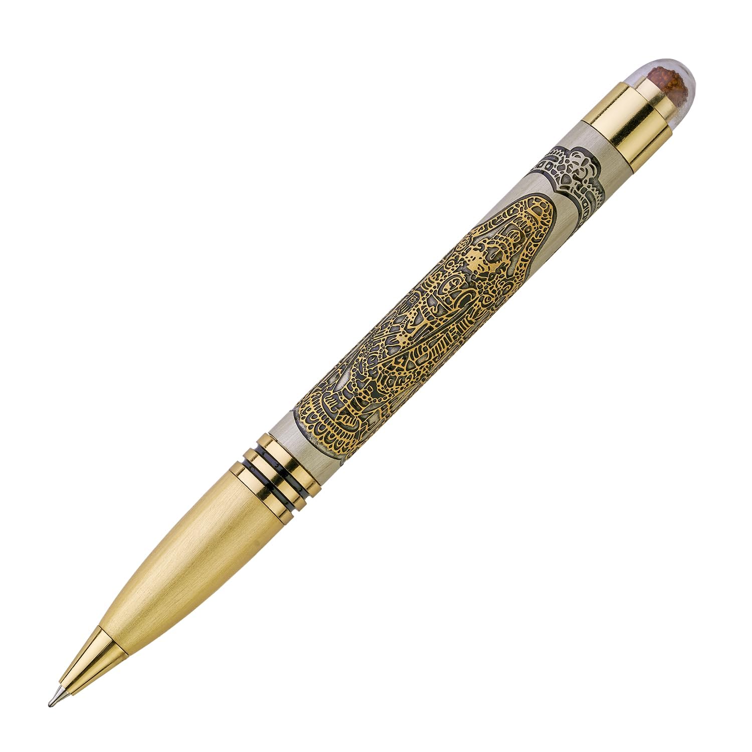 Submarine 1004 Rudraksha Series Premium Gold Color Metal Ball pen, Engraved with Balaji Image, Studded with Rudraksha on Top, Blue Ink