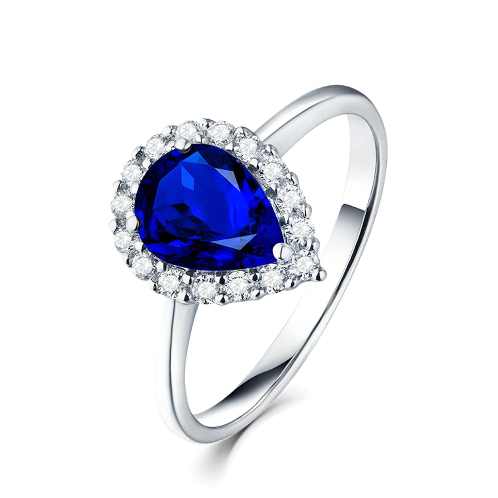 Beydodo Pierścionki damskie białe złoto 750 diament krople z szafirem 1,09/1,43/1,55 ct, pierścionki zaręczynowe ślubne dla niej e 18 karatów (750) białe złoto, 50 (15.9), colore: 1.55ct, cod. TLLWGZ2501