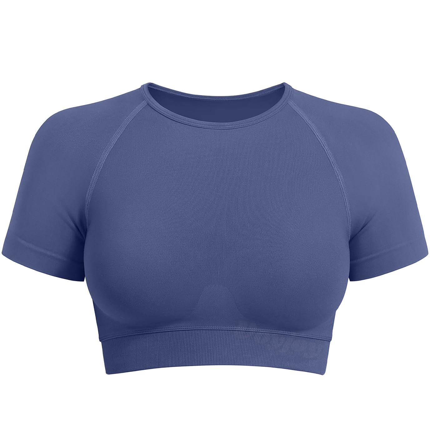 VOYJOY Women Impact Crop Top Raglan Shoulder Cut Seamless Short Sleeves Tops Lightweight Crop Fit Workout Gym Yoga T Shirts