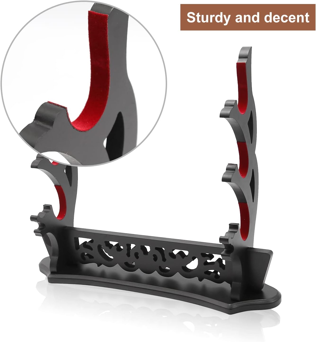 Saihisday Sword Stand Vine Katana Stand Three-Tier Sword Holder with Padded for Japanese Samurai Sword Display Tanto Rapier Light Saber, Black Lacquer Finish