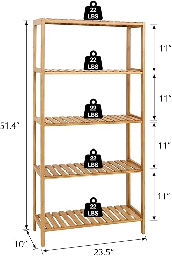 Miniatura 3 de kinbor Estante de bambú  Estantes de baño de 5 niveles, estantes de almacenamiento de bambú ajustables, estante de utilidad independiente, estante