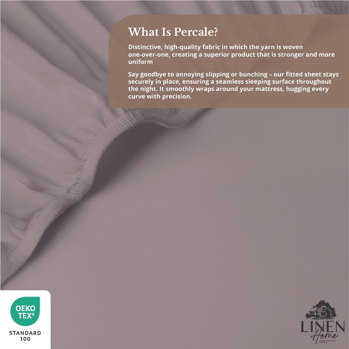 Linen Home 100% Cotton Percale Weave Fitted Sheet, Queen Size, Prelude Purple, 1 Deep Pocket Fitted Sheet, Fits Mattress Upto 16" Crisp and Cool Strong Bed Linen, 60"X80"+15"