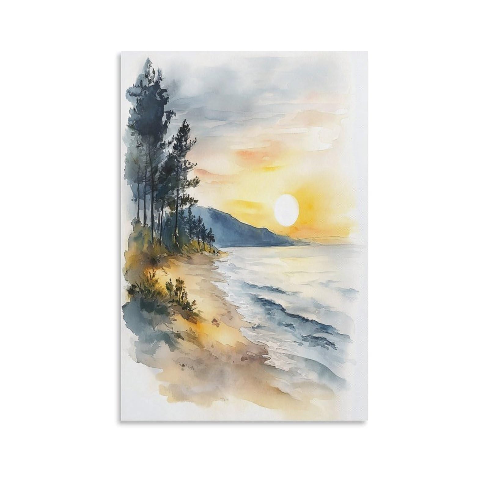 XWYMXZ Lake Michigan Watercolor 20x30inch(50x75cm) Vintage Travel Poster Watercolor Canvas Art
