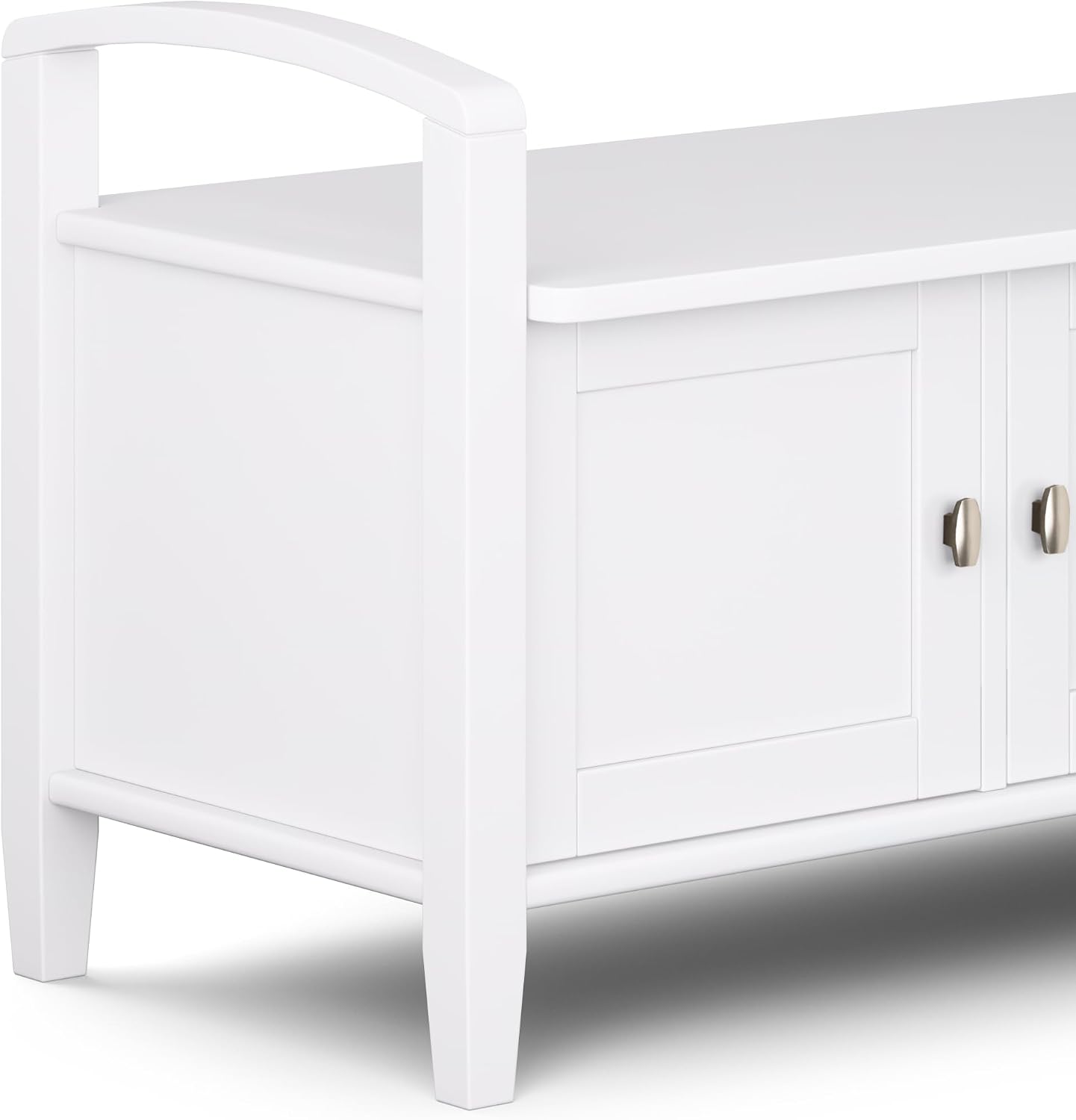 SIMPLIHOME Warm Shaker Entryway Storage Bench - 44 inch Wide Solid Wood Storage Seat in White, Transitional Bench Seat for Mudroom or Living Room with Lift-Up Lid and Shaker-Style Panels