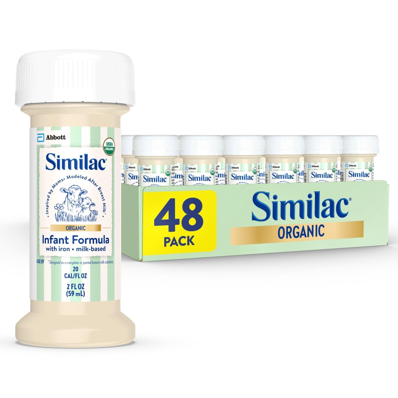 Similac Organic Infant Formula, Easy to Digest, USDA-Certified Organic, Ready to Feed, 2-fl-oz Bottle, Pack of 48