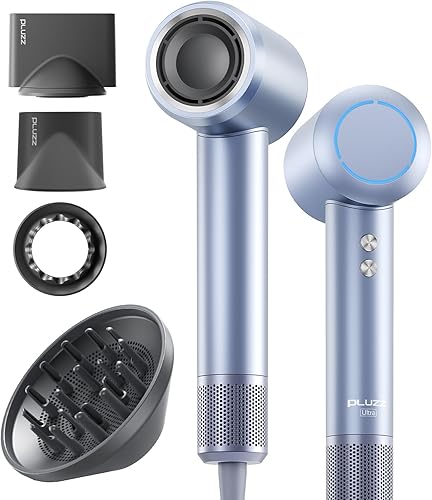PLUZZ Secador de pelo profesional con difusor para cabello rizado, secador iónico negativo de 1,312.3 ft para secado rápido, motor sin escobillas de