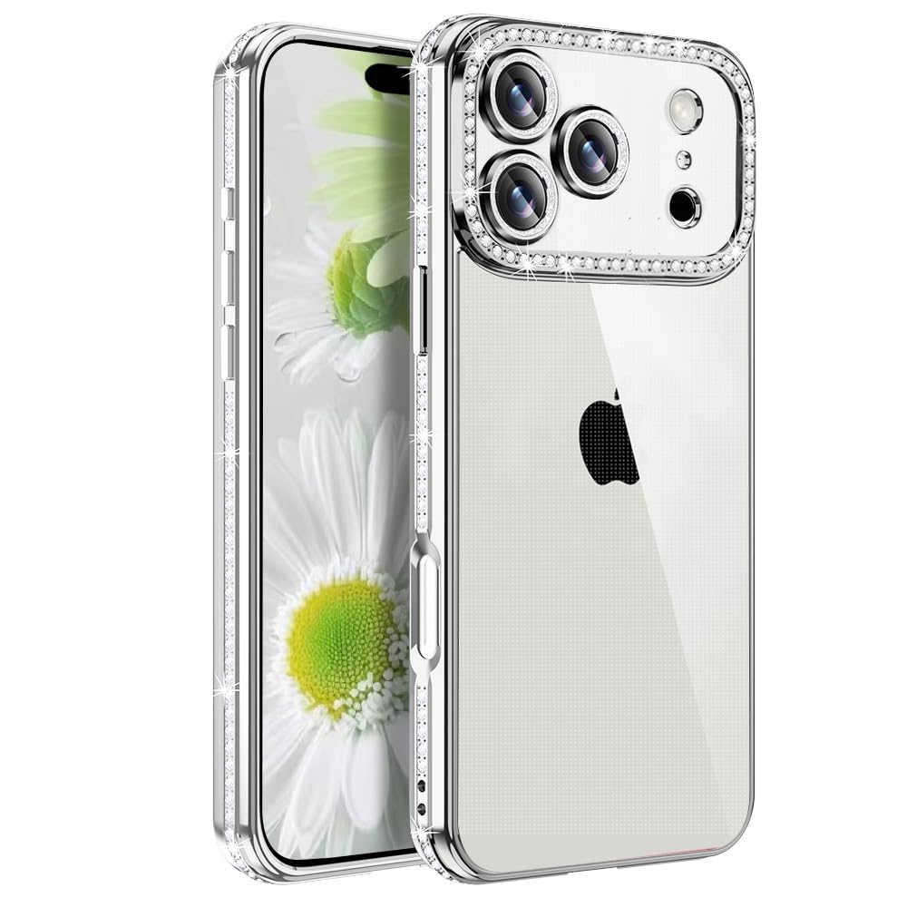 MuZiF iPhone 18 Pro 用 ケース クリア メッキ加工 キラキラ 透明 サラウンドレンズ保護 カメラ保護 薄くて軽い (シルバー）