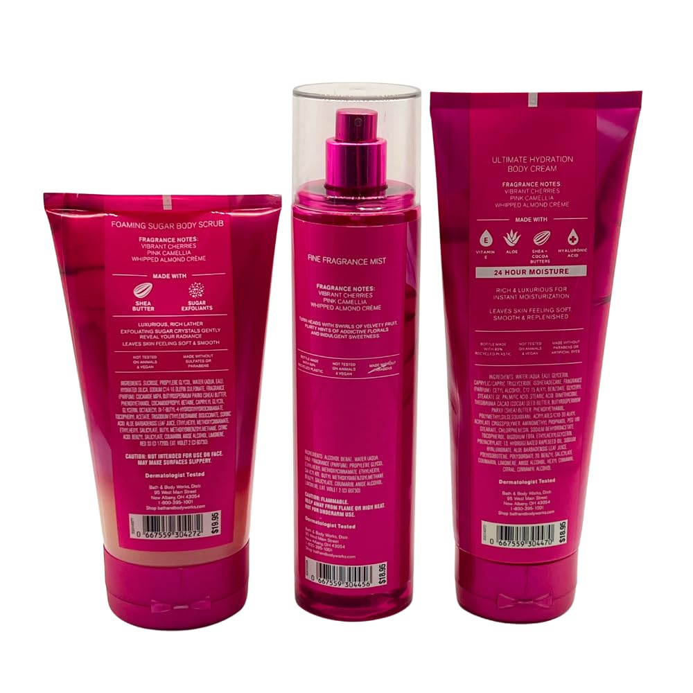 Bath & Body Works PERFECT IN PINK Fine Fragrance Mist, Ultimate Hydration Body Cream & Foaming Sugar Body Scrub 3-piece Gift Set with a Blue Bow for Holidays – Full Size - Image 4
