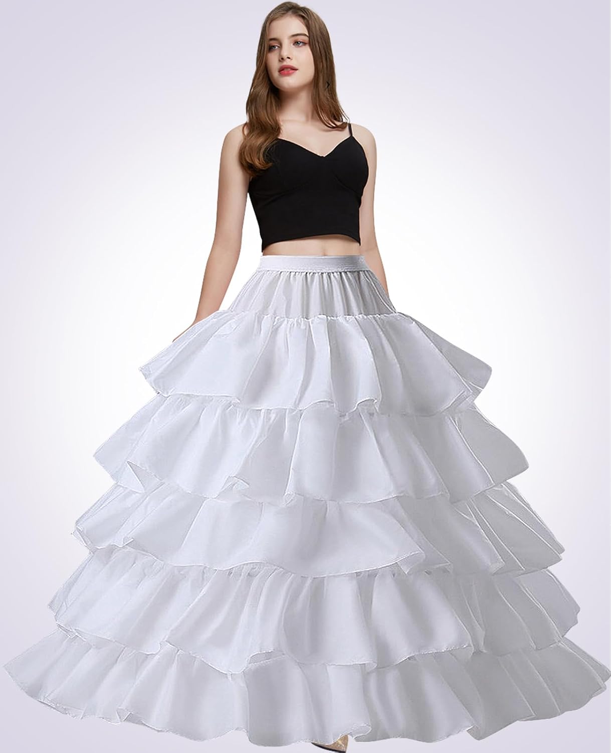 Womens Crinoline 4 Hoops 5 Ruffles Layers Petticoat for Women Half Slips Underskirt for Wedding Dress Ball Gown - Image 6