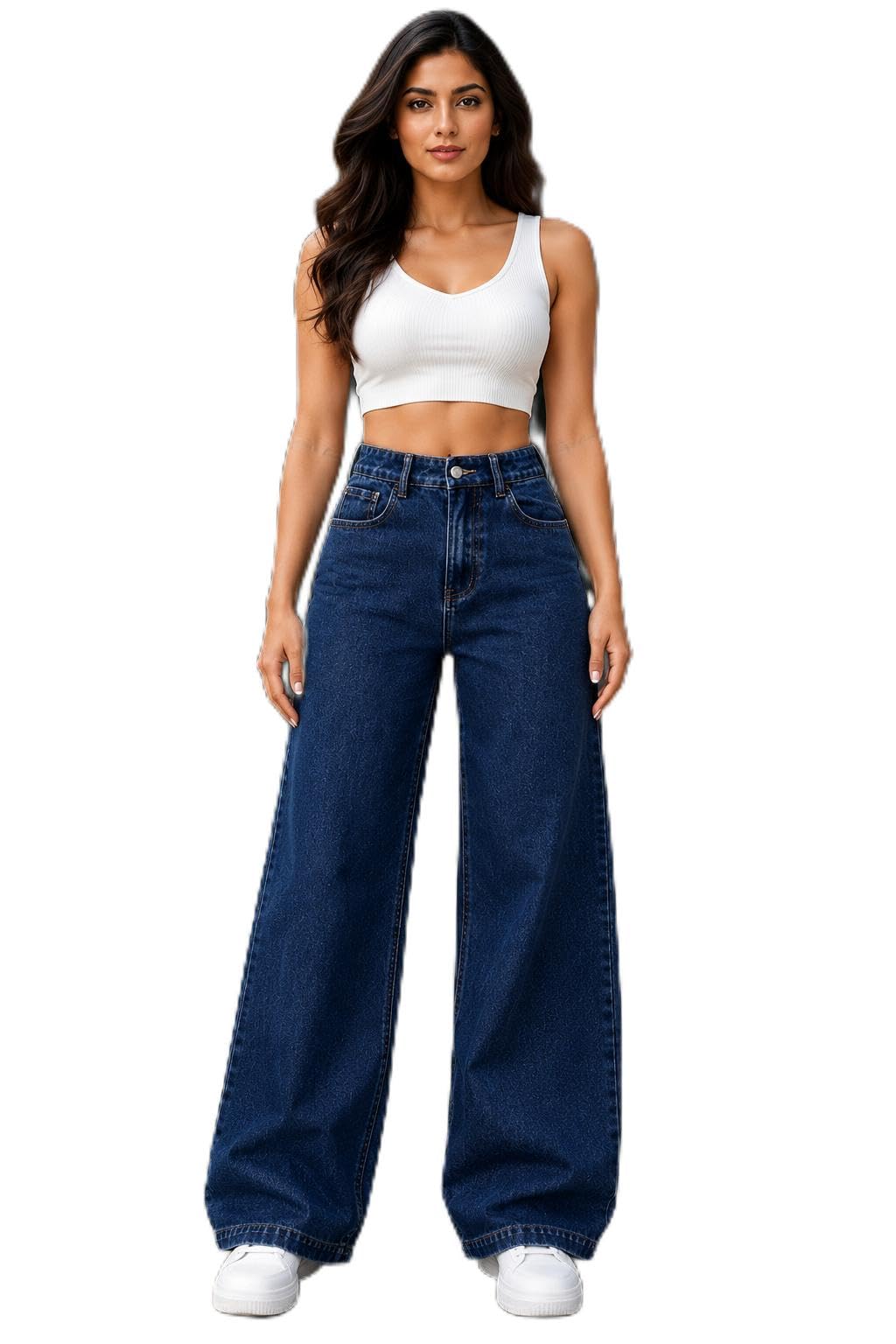 Women's High Waist Straight Fit Wide Leg Jeans Full Length Blue-picture-27